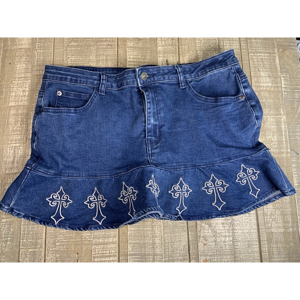 Sugar Thrillz Dolls Kill Women's XL Denim Mini Skirt Y2K Vintage Stretch Blue